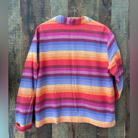 90’s Coldwater Creek rainbow stripe chore jacket colorful linen size W’s Large - Picture 3 of 3